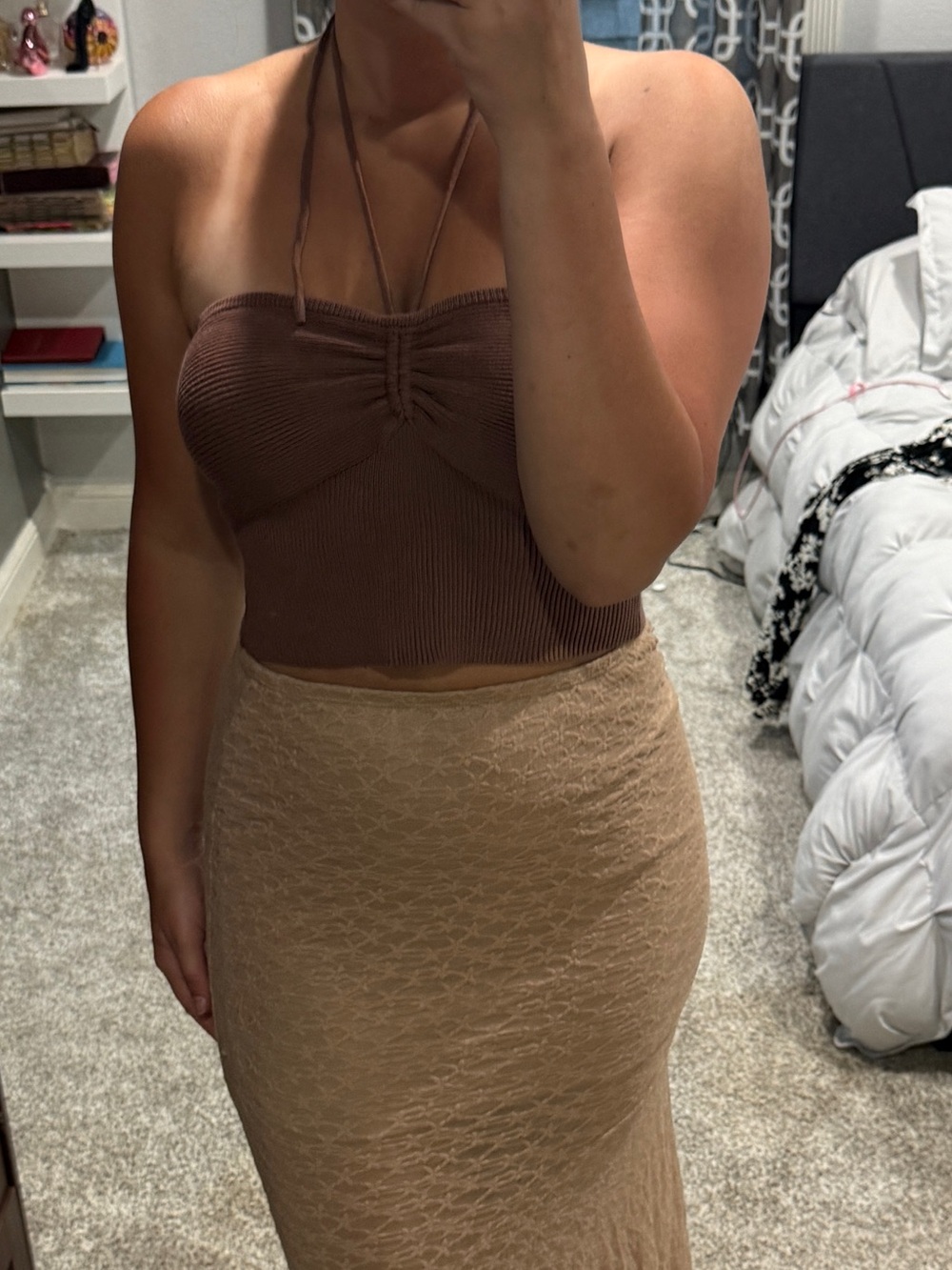 Windsor Brown Ribbed Halter Crop Top